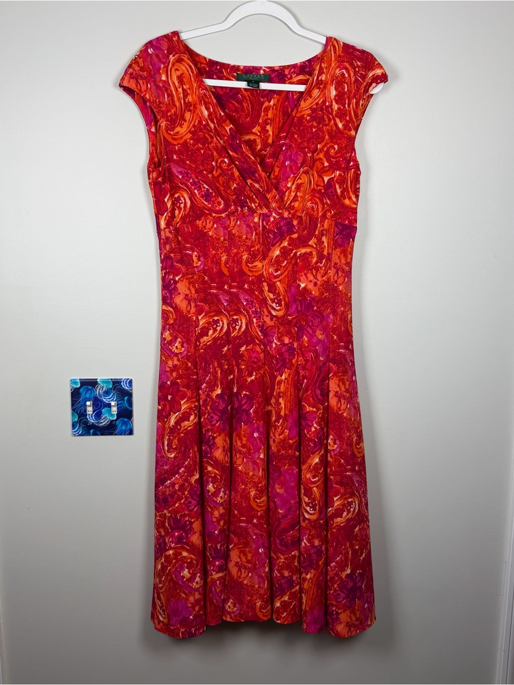 Lauren Ralph Lauren Paisley Floral Jersey A-Line Dress Red Fall Work Women’s 6